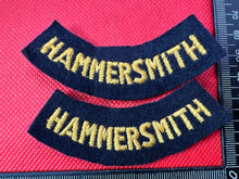 Load image into Gallery viewer, Original WW2 British Home Front Civil Defence Hammersmith Shoulder Titles
