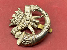 Load image into Gallery viewer, WW1 / WW2 British Army White Metal Duke of Cornwall&#39;s Light Infantry Cap Badge.
