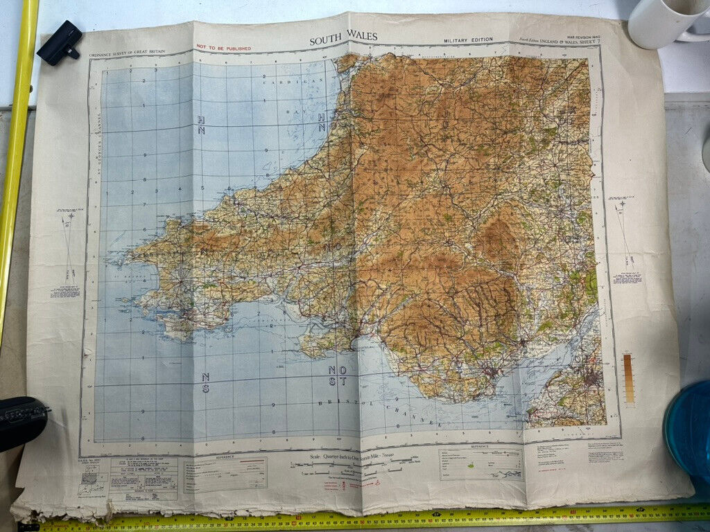 Original WW2 British Army 1939 Map of England - RAF Bases - South Wales