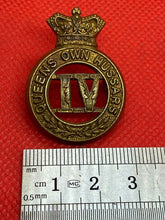 Load image into Gallery viewer, Original Victorian Crown British Army 4th Queens Own Hussars Cap Badge
