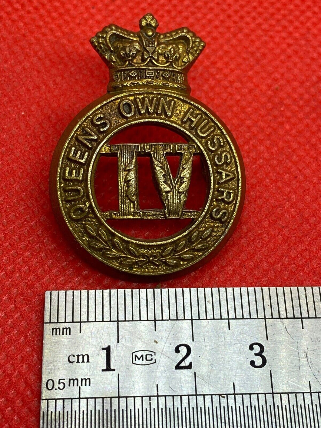 Original Victorian Crown British Army 4th Queens Own Hussars Cap Badge