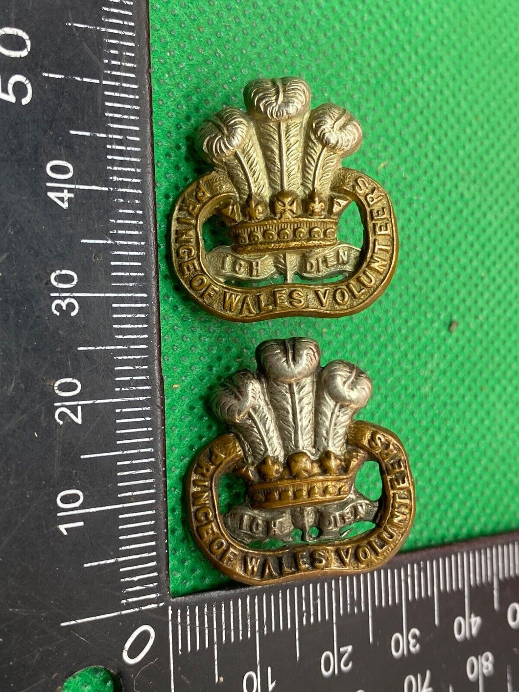 Original WW1 / WW2 British Army Prince of Wales Volunteers Collar Badges