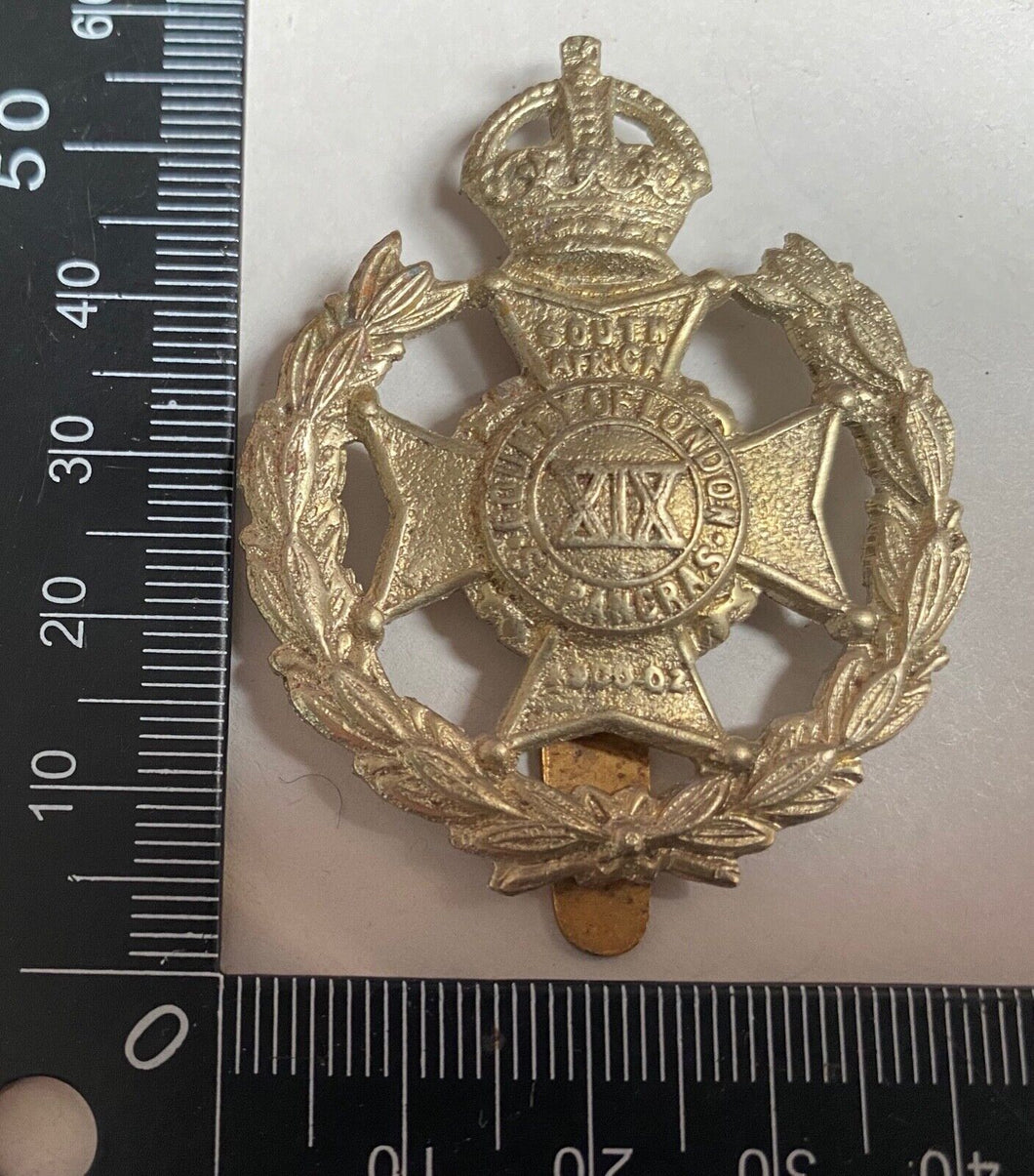 A British Army 19th County of London white metal cap badge. - The Militaria Shop