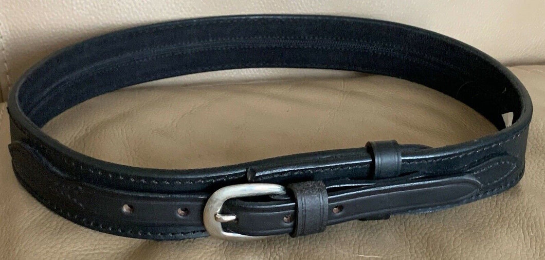 TWBC Black Leather Pistol Police Belt - Varied Sizes - Hidden Coin Compartment