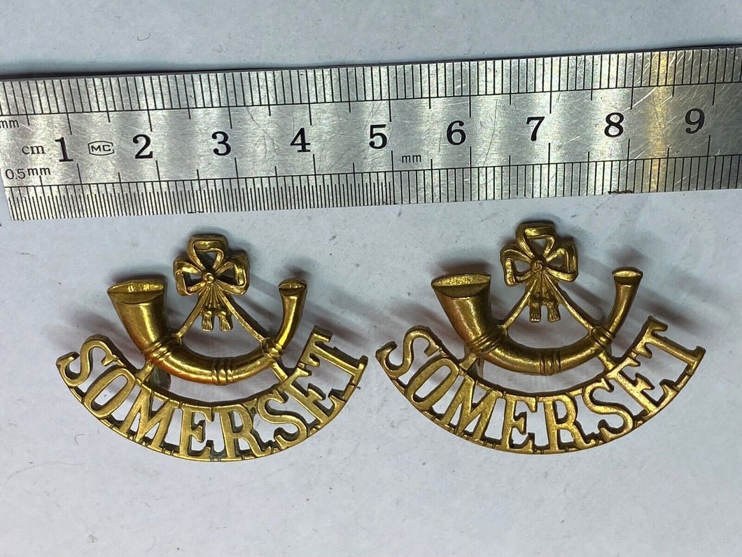 Original Pair of Somerset Light Infantry Brass Shoulder Titles