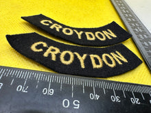 Load image into Gallery viewer, Original WW2 British Home Front Civil Defence Croydon Shoulder Titles
