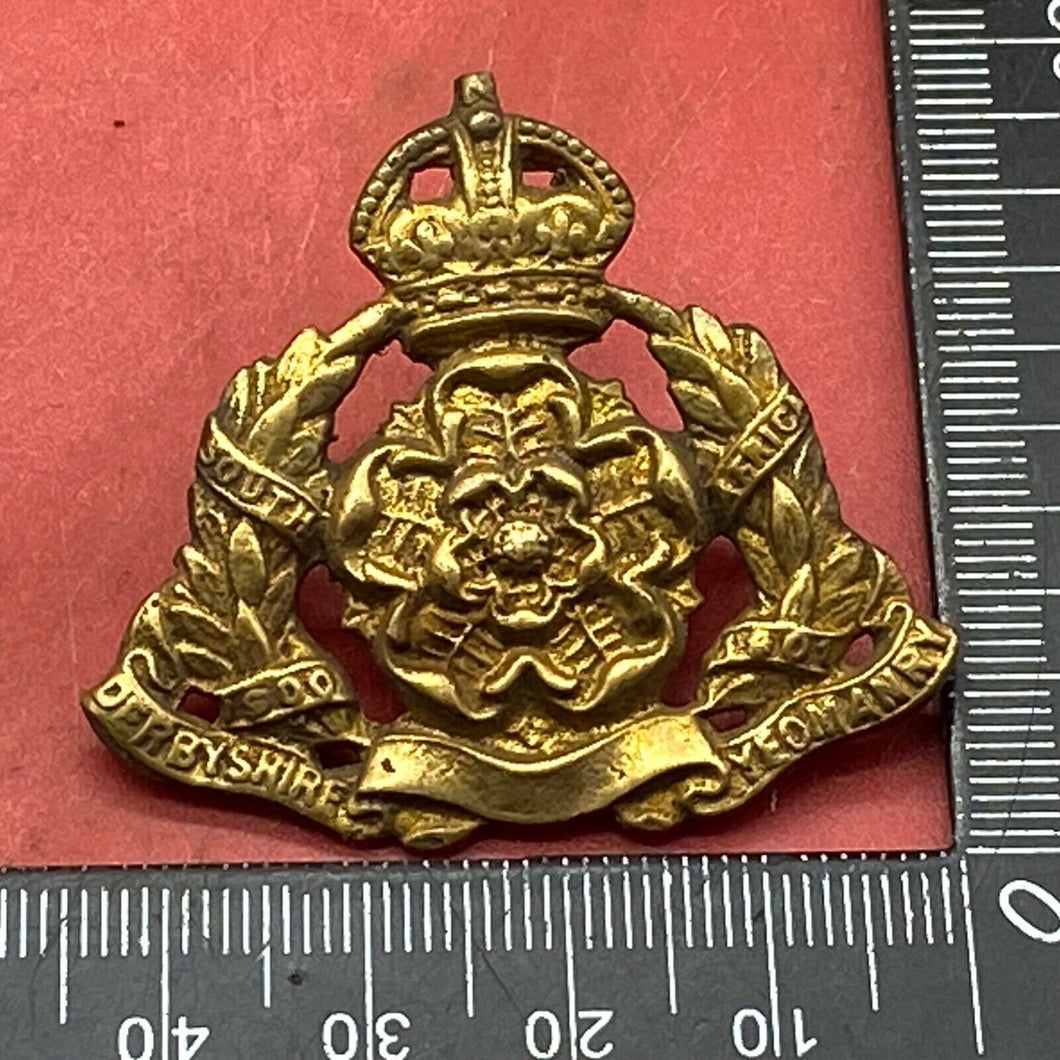 WW1 British Army Rare Sand Cast Derbyshire Yeomanry Cap Badge with Two Rear Lugs