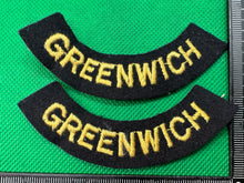 Load image into Gallery viewer, Original WW2 British Home Front Civil Defence Greenwich Shoulder Titles
