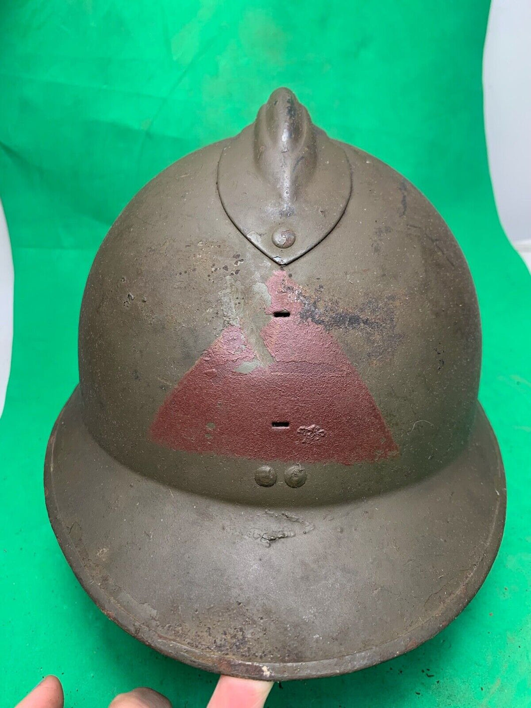 Original WW2 French Army M1926 Adrian Helmet - Divisional Paintwork - Complete