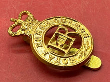 Load image into Gallery viewer, Original British QC Army Royal Horse Guards Brass Cap Badge with Rear Slider.
