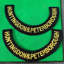 Load image into Gallery viewer, Original WW2 British Home Front Civil Defence Huntingdon &amp; Peter Shoulder Titles
