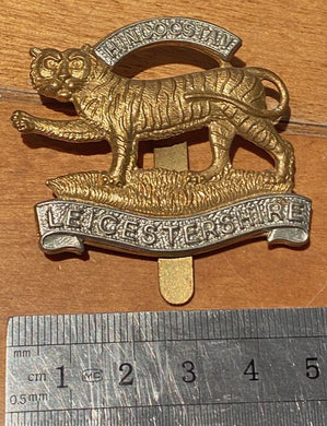 British Army Queens Crown LEICESTERSHIRE REGIMENT bi-metal cap badge with slider - The Militaria Shop