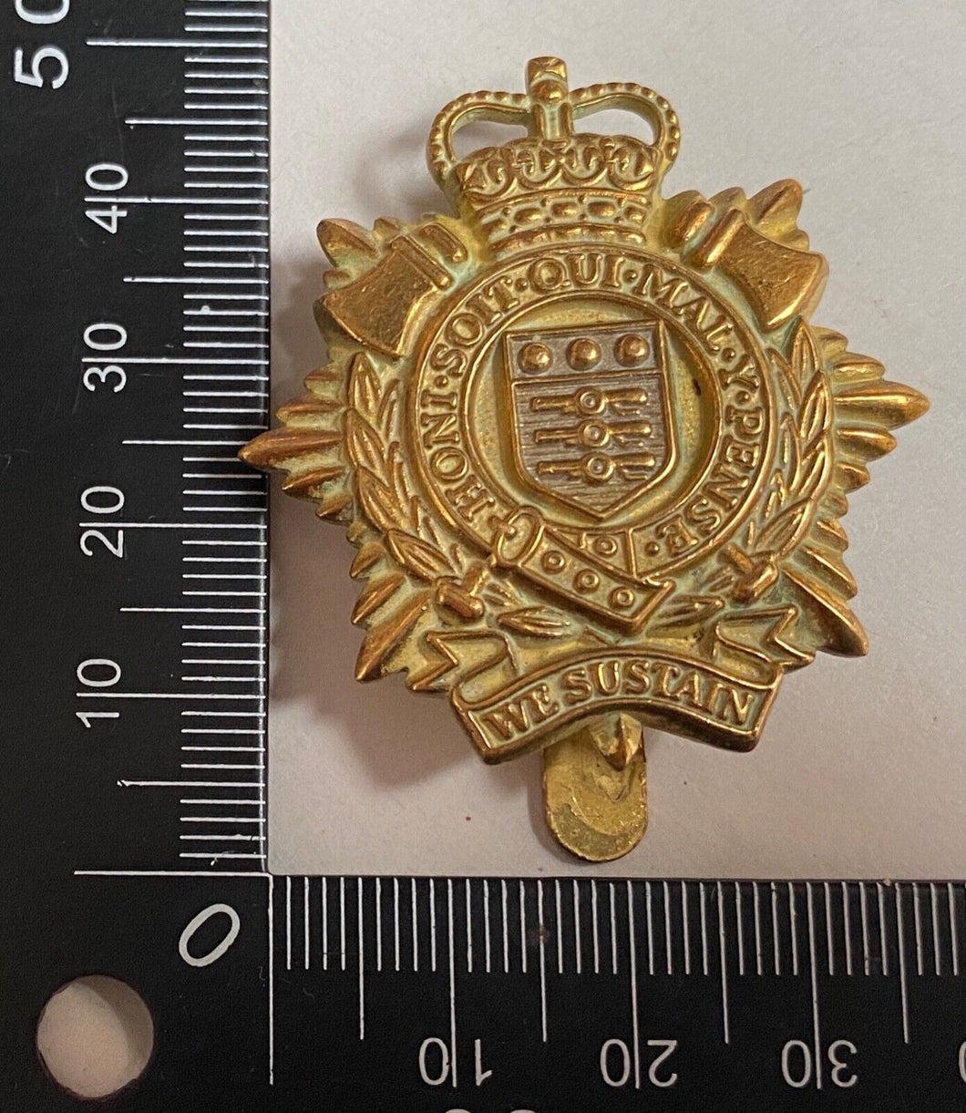 A gilt metal British Army Logistics Corps cap badge.