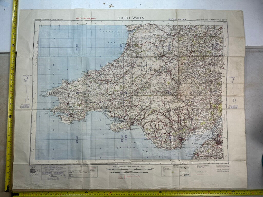 Original WW2 British Army OS Map of England - Showing RAF Bases - Cardiff