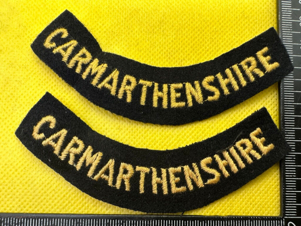 Original WW2 British Home Front Civil Defence Carmarthenshire Shoulder Titles