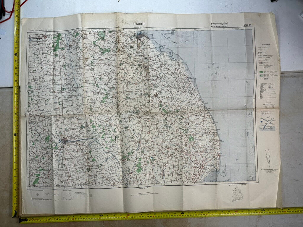 Original WW2 German Army Map of England / Britain - Lincoln
