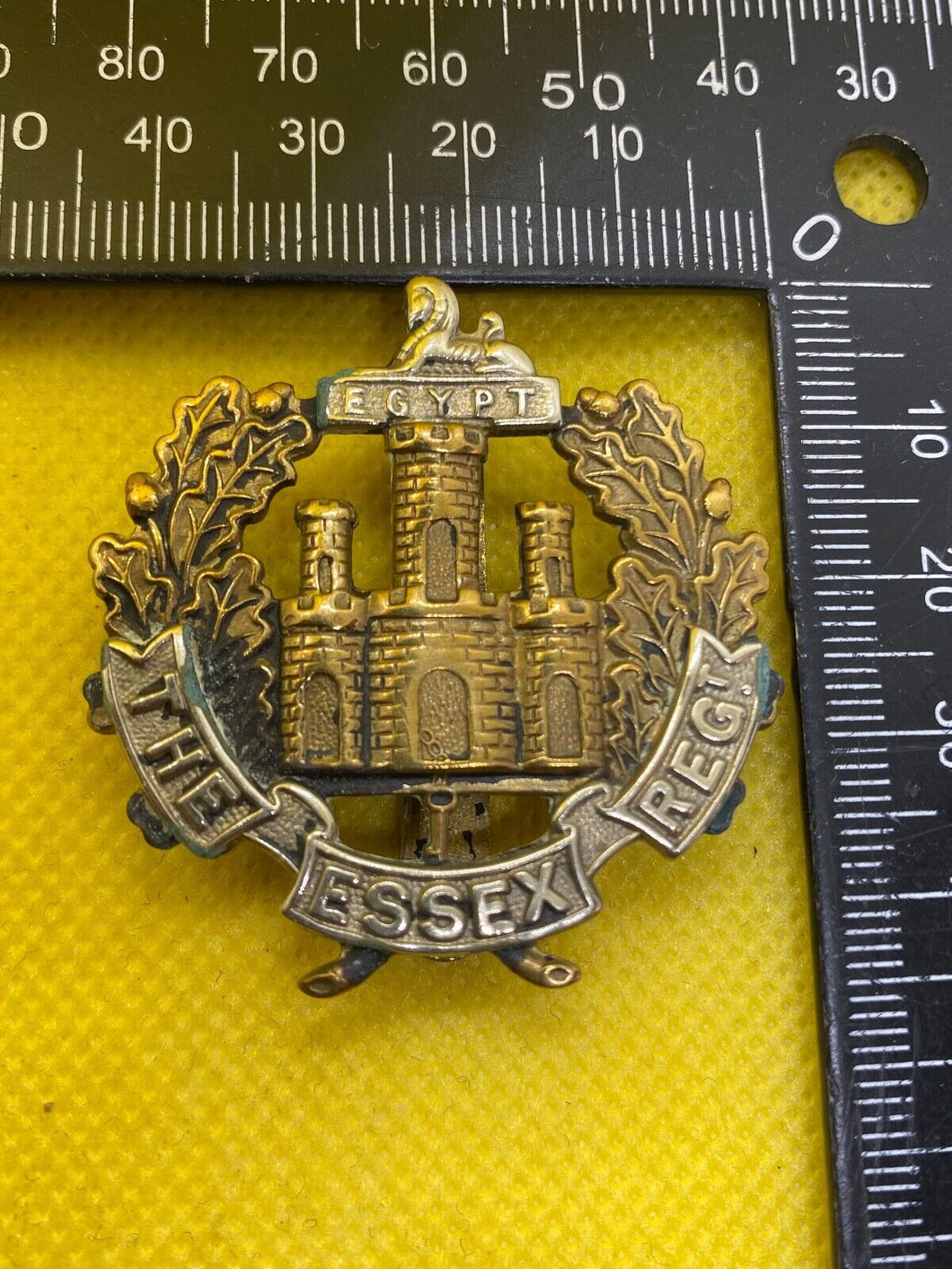 WW1 / WW2 British Army The Essex Regiment Brass and WM Cap Badge.