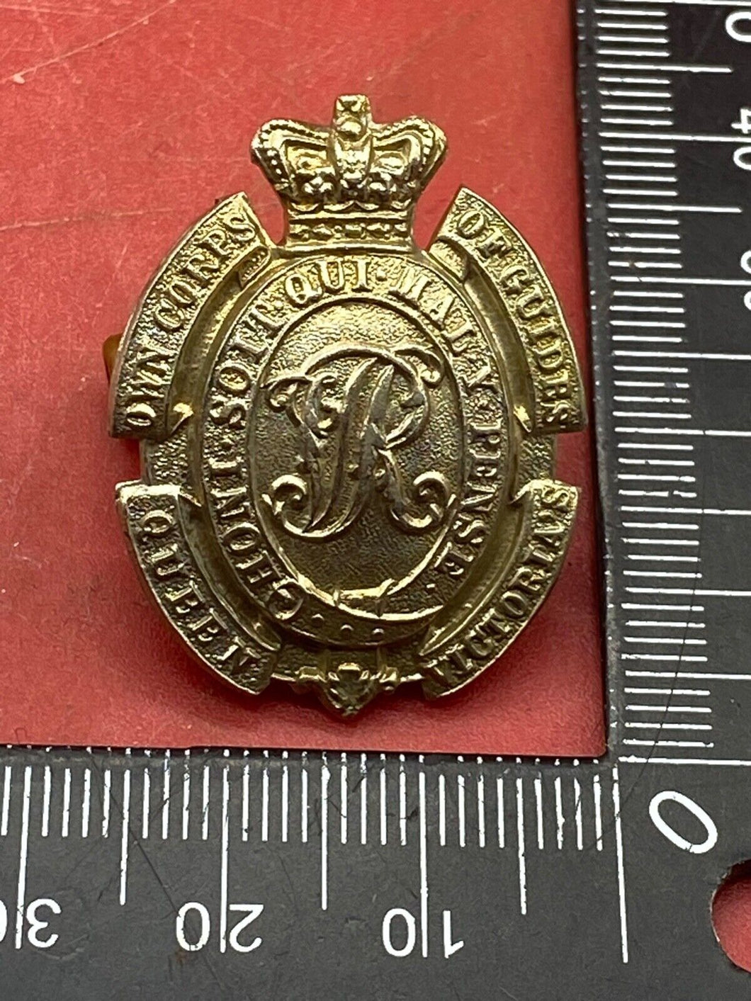 Victorian British Army Queen Victoria's Own Corps of Guides Gilt Metal Cap Badge