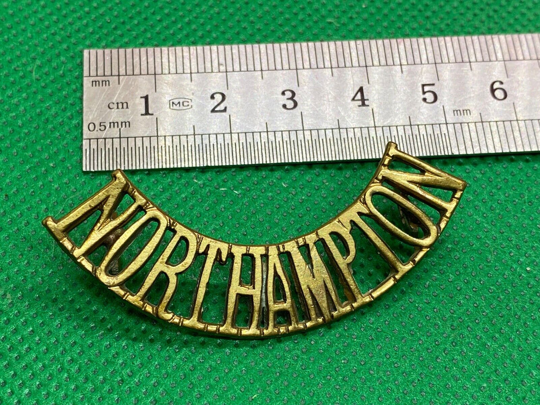 Original British Army NORTHAMPTON REGIMENT Brass Shoulder Title