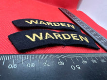 Load image into Gallery viewer, Original WW2 British Home Front Civil Defence Wardens Shoulder Title Pair
