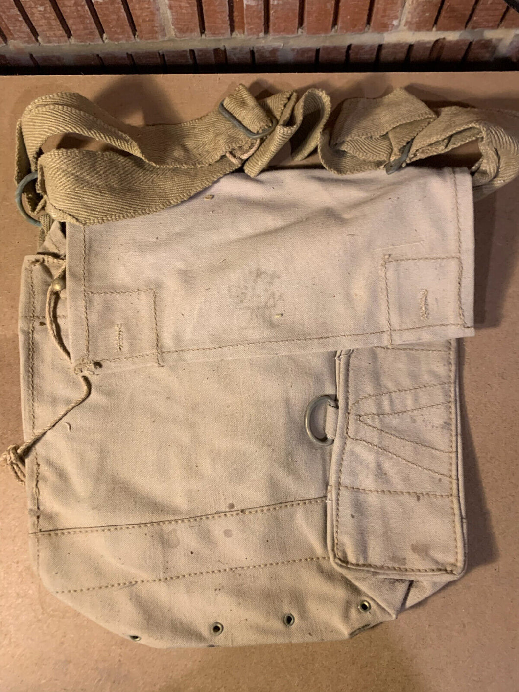 Original WW2 British Army Indian Made Soldiers Gas Mask Bag & Strap - 1944 Dated