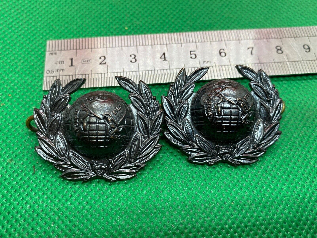 Original British Army ROYAL MARINES Bronze Collar Badges (Matching pair)