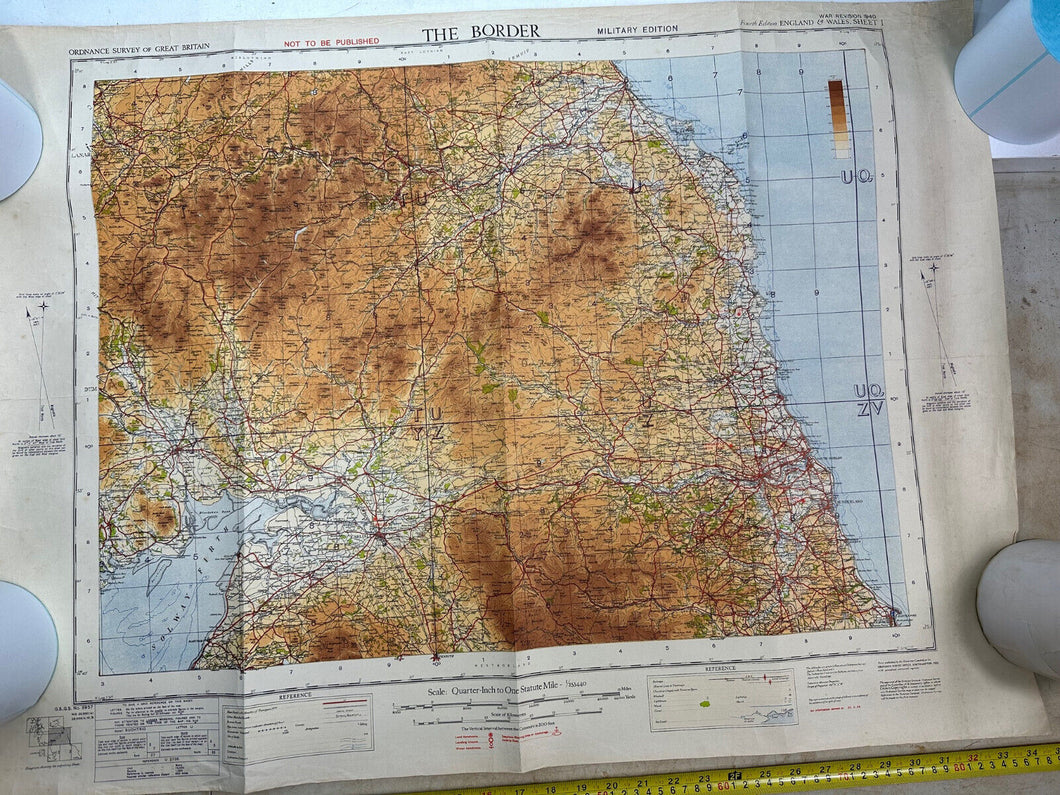 Original WW2 British Army 1939 Map of England - RAF Bases - The Scottish Border