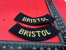 Lade das Bild in den Galerie-Viewer, Original WW2 British Home Front Civil Defence Bristol Shoulder Titles
