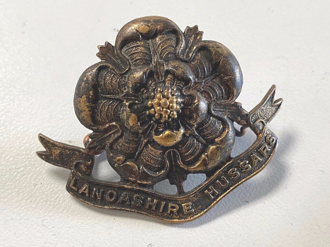 WW1 / WW2 British Army - Lancashire Hussars brass cap badge.