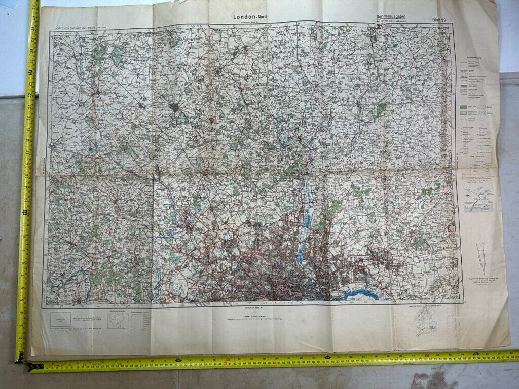 Original WW2 German Army Map of England / Britain -  London North