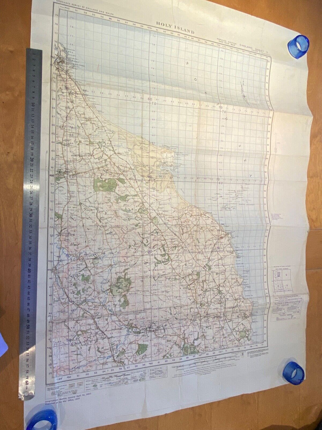 Large WW2 British Army - 1932 dated General Staff map of HOLY ISLAND.