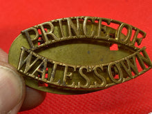 Load image into Gallery viewer, Original PRINCE OF WALES&#39;S OWN Brass Shoulder Title with Rear Plate and Pin
