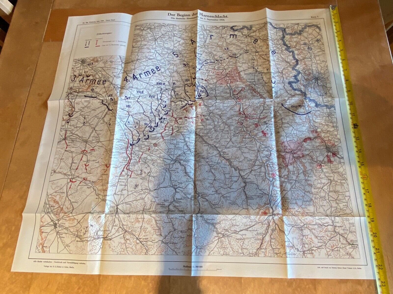 WW1 - Der Beginn der Marneschlacht - German Army Study Map. From Septe ...