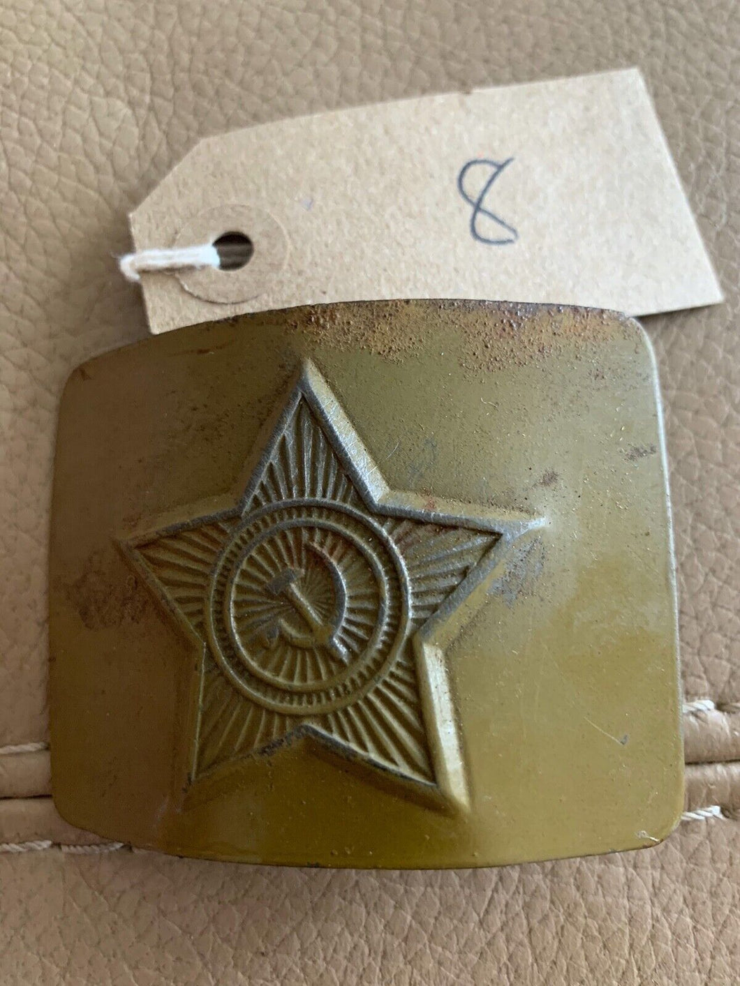 Genuine WW2 USSR Russian Soldiers Army Belt Buckle - Steel Painted Green - #8