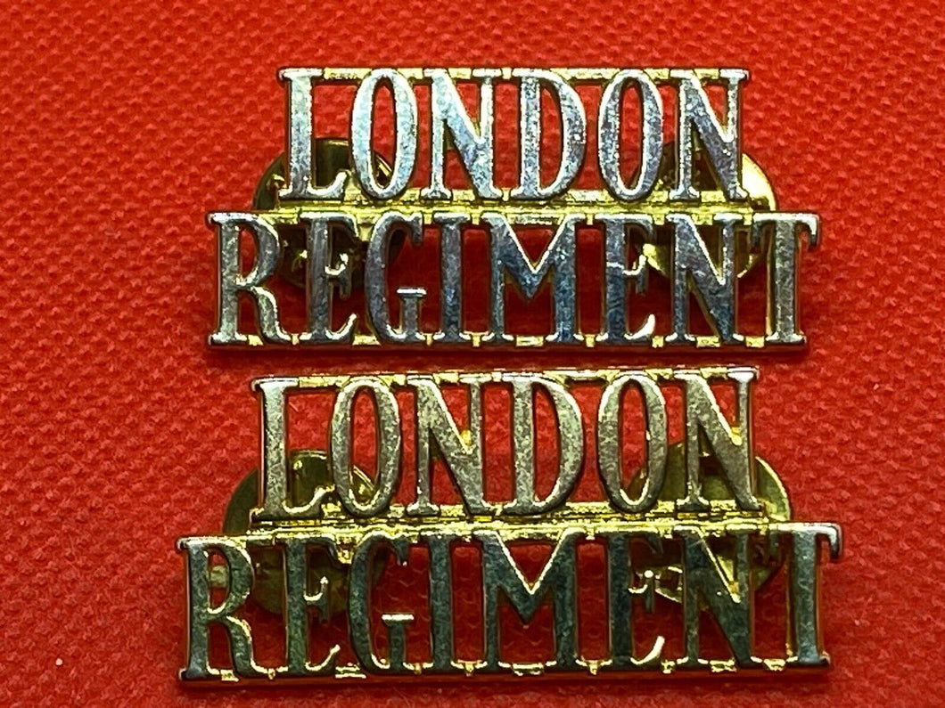 Original British Army LONDON REGIMENT Brass Shoulder Titles - Pair