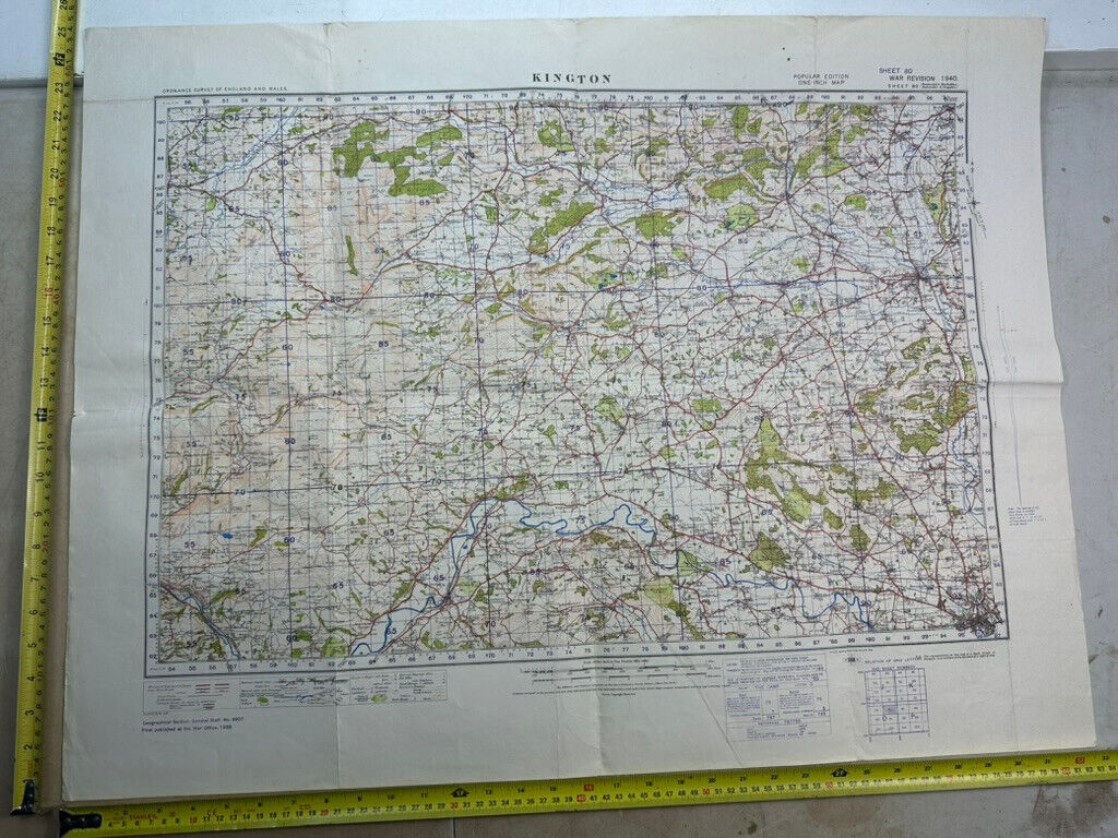 Original WW2 British Army OS Map of England - War Office - Kington