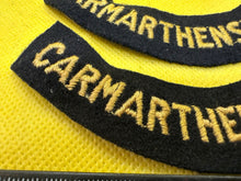 Load image into Gallery viewer, Original WW2 British Home Front Civil Defence Carmarthenshire Shoulder Titles
