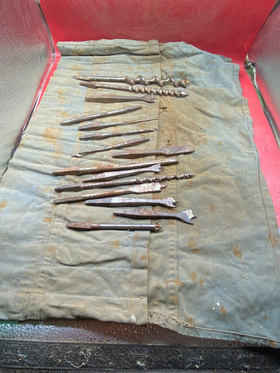 WW2 British Army Carpenter's Tool Roll. Quite Complete with Drill Bits.