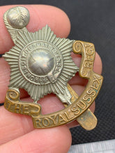 Load image into Gallery viewer, Original WW2 British Army Royal Sussex Regiment Brass Cap Badge
