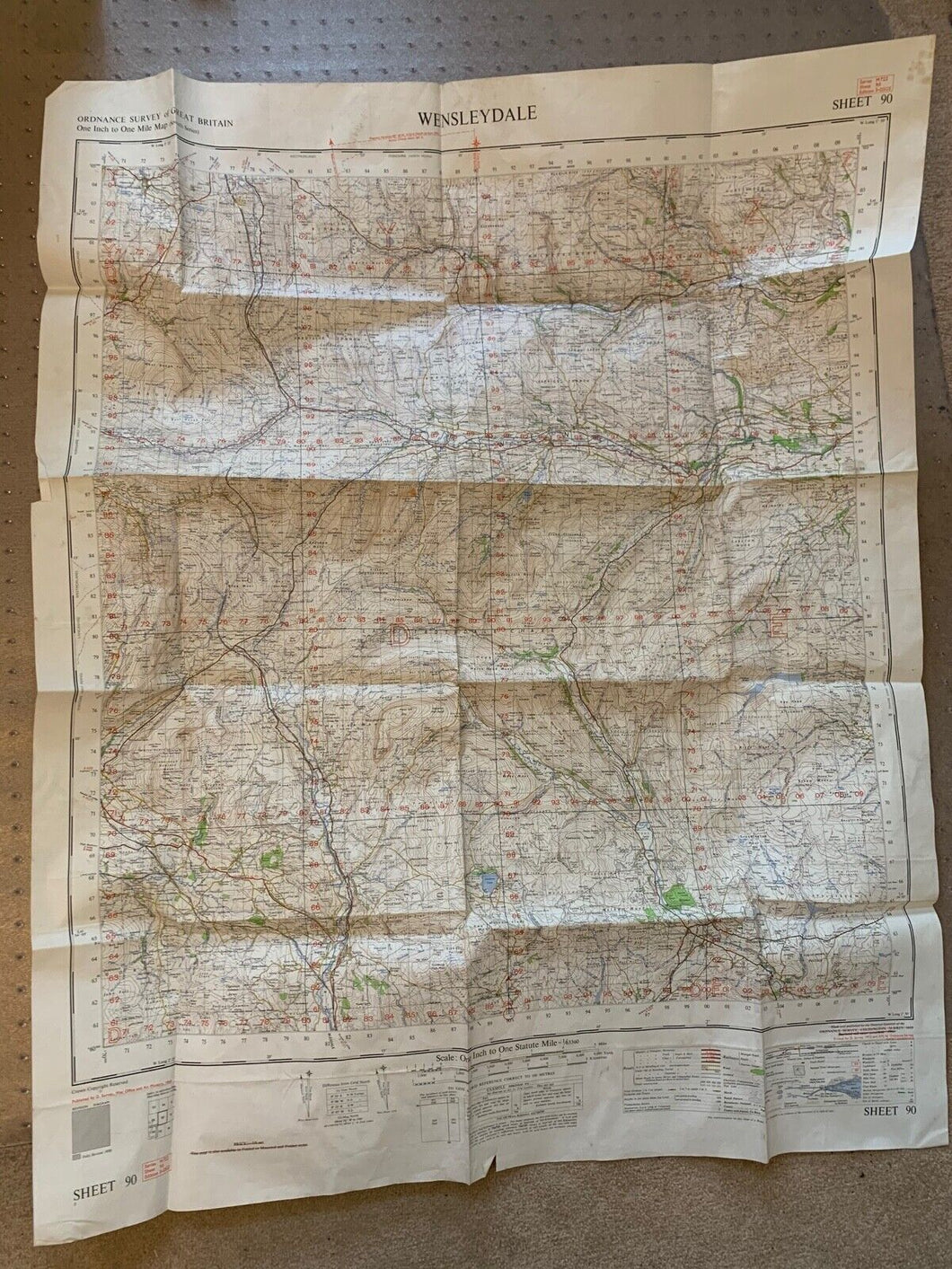 Original War Department British Map - 1960 Dated Map of Wensleydale