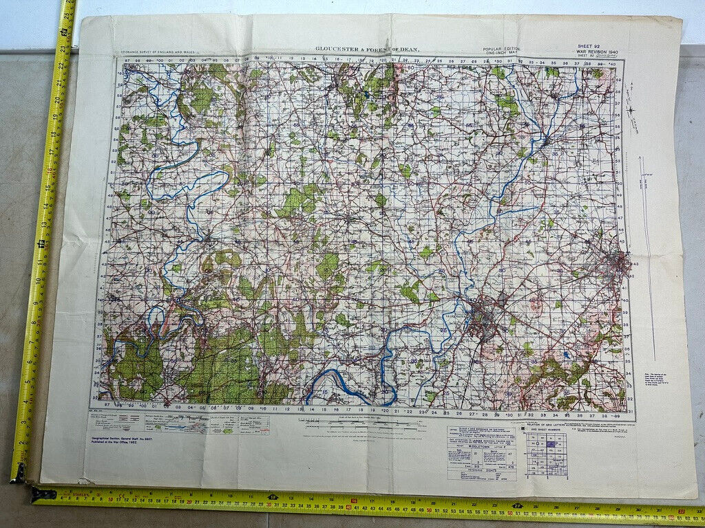 Original WW2 British Army OS Map of England - War Office - Gloucester & Forset