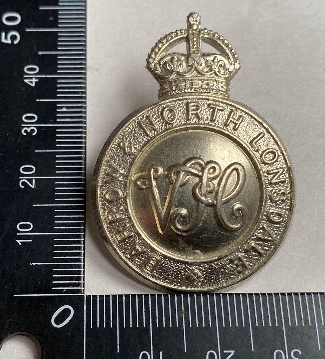 WW1 / WW2 British Army - Barrow and North Lonsdale white metal cap badge.