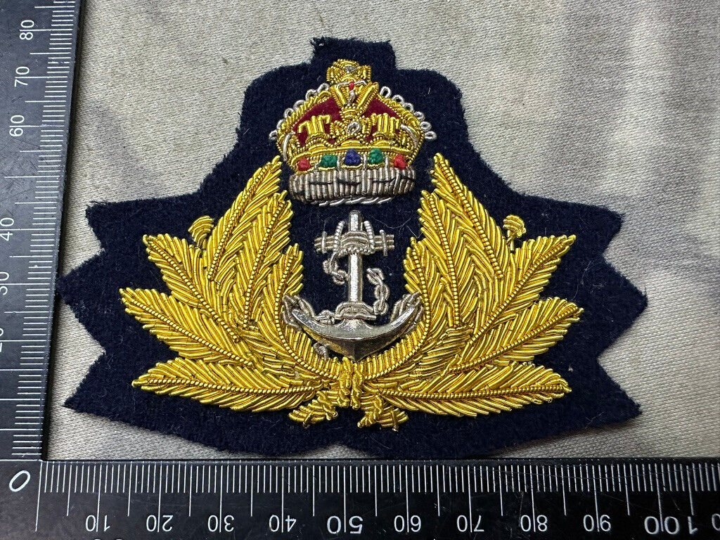 British Royal Navy Officers Cap Badge Bullion Embroidered Kings Crown