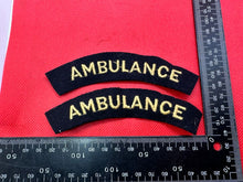 Load image into Gallery viewer, Original WW2 British Home Front Civil Defence Ambulance Shoulder Title Pair
