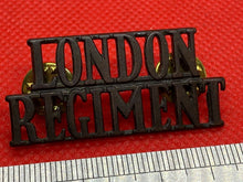 Load image into Gallery viewer, Original British Army LONDON REGIMENT Blackened Shoulder Titles - Pair
