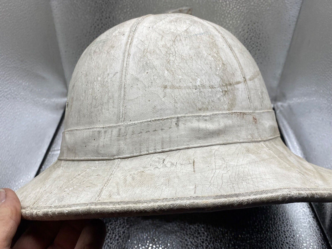 WW2 Era British Army Royal Marine Bandsman's White Pith Helmet. Original.