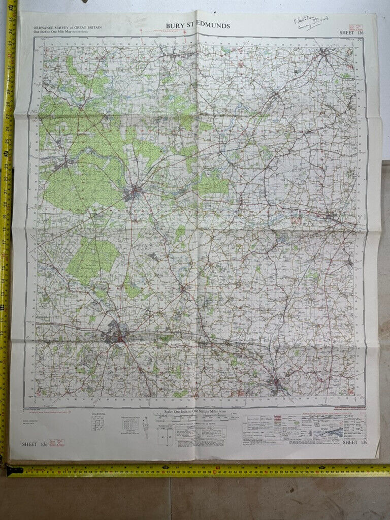 Original British Army OS Map of England - War Office - Bury St Edmunds
