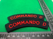 Load image into Gallery viewer, British Army Commando D Shoulder Title Pair - WW2 Pattern -Ideal for Reenactment
