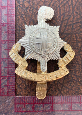 British Army WW1 / WW2 Kings Crown ROYAL SUSSEX REGIMENT cap badge with slider - The Militaria Shop