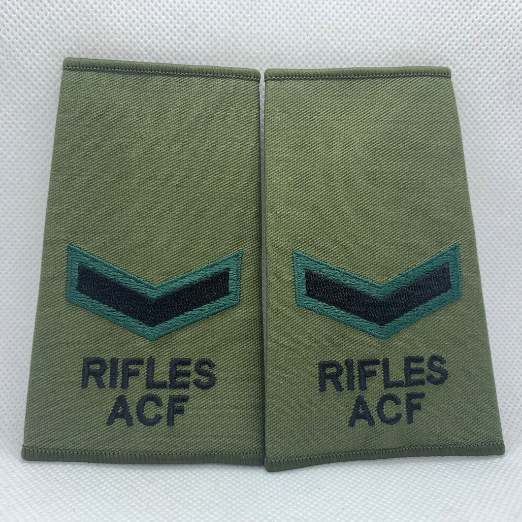 Rifles ACF OD Green Rank Slides / Epaulette Pair Genuine British Army - NEW